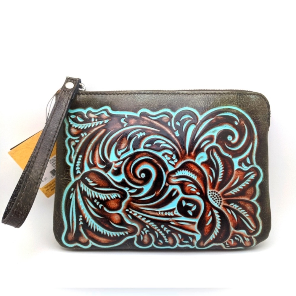 Beautiful Patricia Nash turquoise leather wristlet —lightly used